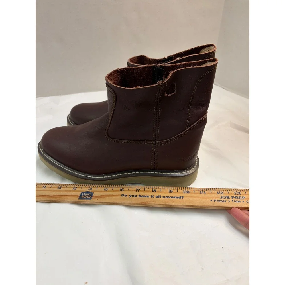 AdTec Mens Brown Leather Wellington Work Boots Pull On Wedge Sole Round Toe